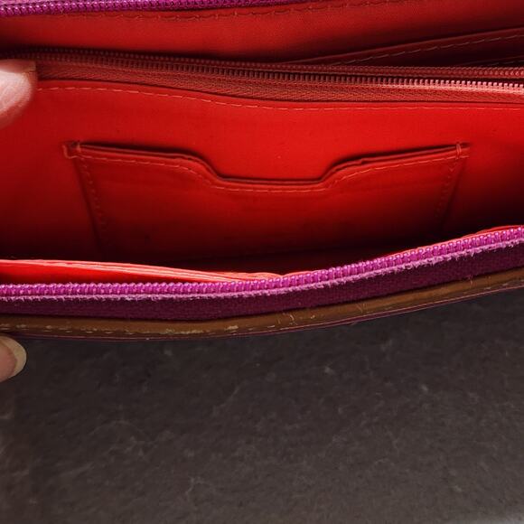 FOSSIL Keyper Clutch Wallet Pink-Purple Stripe 3 Pocket Zip Around Closure Disc - Picture 7 of 14